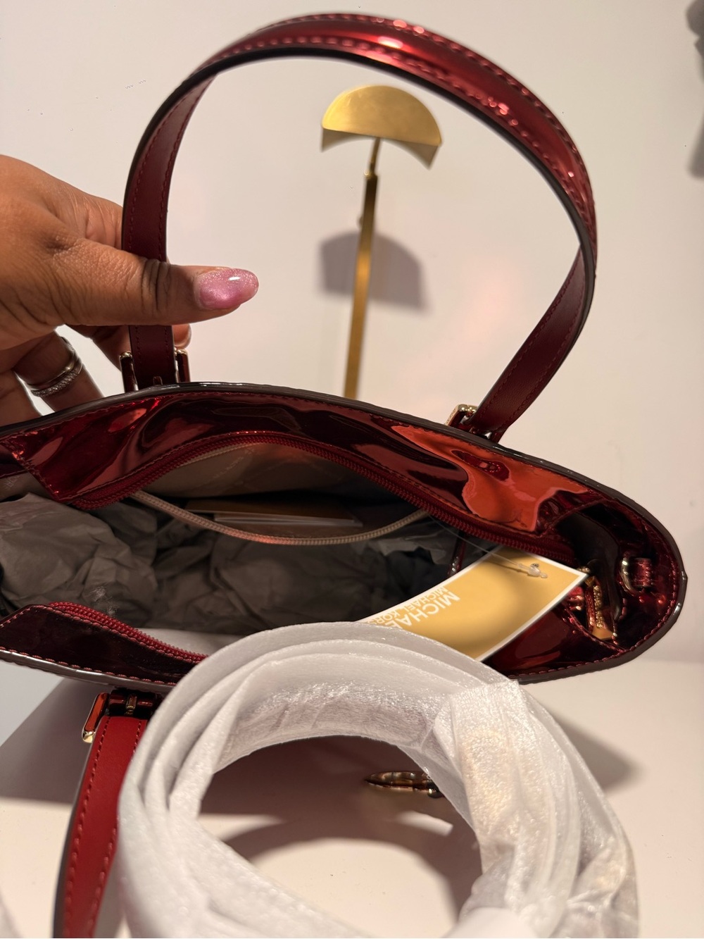 Michael Kors - Jet Set Extra-Small Metallic Logo Debossed Convertible Tote Bag - Picture 7 of 7